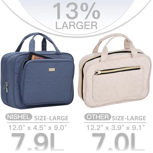 NISHEL Travel Toiletry Bag for Women, Makeup Essentials Organizer, Hanging Case for Accessories, Cosmetics, Large Size, Aegean-Blue - color: Aegean-Blue, size: Large