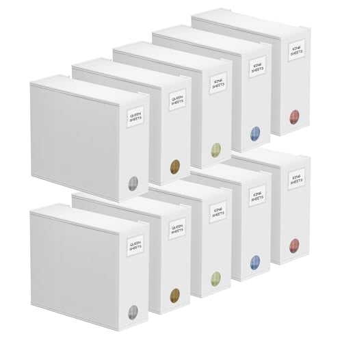 SpaceAid 10 Pack Bed Sheet Organizers and Storage, Foldable Sheet Organizer for Linen Closet, Sheets Set Folder Keeper with Window XL (Queen & King Size) Organizing Bedding Container, White - color: White, size: 10 Pack