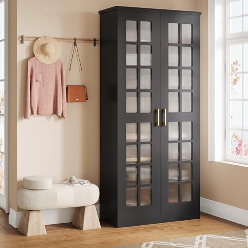 Tribesigns Tall Shoe Cabinet with Doors, 8-Tier Shoe Storage with Adjustable Shelves, Modern Shoe Organizer Shoe Rack Cabinet for Entryway, Hallway, Closet, Living Room, Black - color: Black