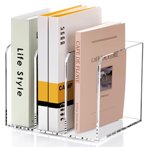 SANRUI Clear Acrylic File Organizer - 3 Compartments Magazine Holder, Vertical File Sorter for Home Office/Classroom/Dorm, Non-Slip Desk File Rack, No Assembly Required, B5 Size - size: B5, 3 Sections, 1 Pack