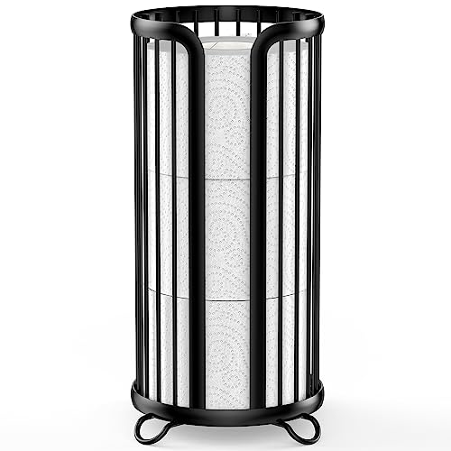 Bunoxea Toilet Paper Holder Stand, Freestanding Toilet Tissue Organizer, Minimalistic Storage Solution, Reserve Mega Rolls-Modern Black - color: Black, size: 1 Pack