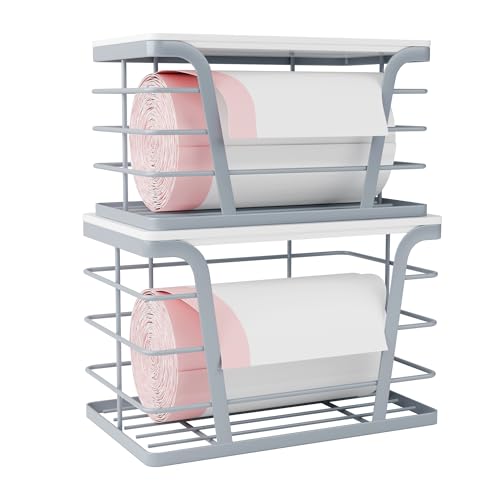 TIDIIABODE 2 Pack Gray Trash Bag Organizer for Kitchen and Pantry, Upgraded Stackable Metal Garbage Bag Holder with Bamboo Top, Modern Under Sink Storage Dispenser for Laundry Room, Garage - color: 2-Pack-L&S-Gery