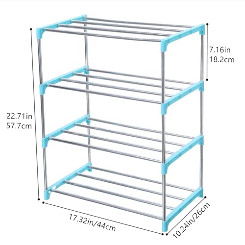 Jucaifu Stackable Small Shoe Rack, Entryway, Hallway and Closet Space Saving Storage and Organization (4-Tier, Blue) - color: Blue, size: 4-Tier