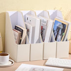 Feifeiya Magazine File Holder Set of 6 Stylish Sturdy Cardboard File Boxes Desk Organizer Beautiful Magazine Holder Rack with Gold Label Holder for Home Office Desktop Bookshelf Classroom(Beige) - color: Beige