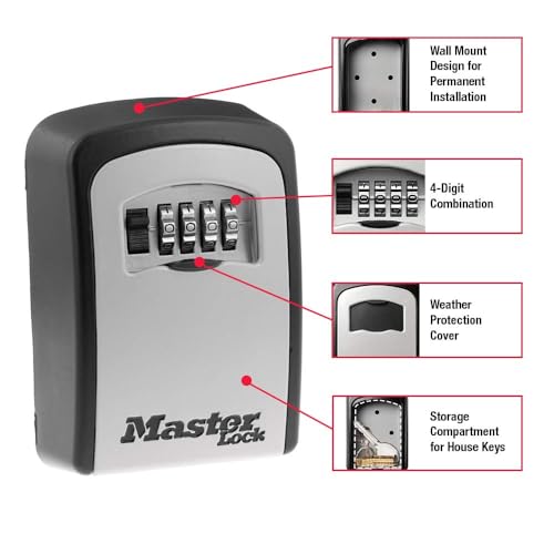Master Lock Set Your Own combination Wall Mount Lock Box, 5 Key capacity, Black 5401EC