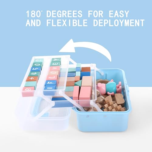 11(in) Versatile Three-Layer Folding Organizer Box,Ideal for Art & Crafts,Toys,Sewing Supplies,Jewelry and Tools,Storage with Dual Trays,Elegant Blue - color: Blue