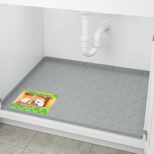 Mateeylife Under Sink Mats for Kitchen Waterproof 31"X22", Undersink Protectors，Silicone Mat Cabinet Liner, Under Sink Organizer for Bathroom and Kitchen，Boot Tray Pet Food Mat, Light Grey - color: Light Grey, size: 22''W x 31''L
