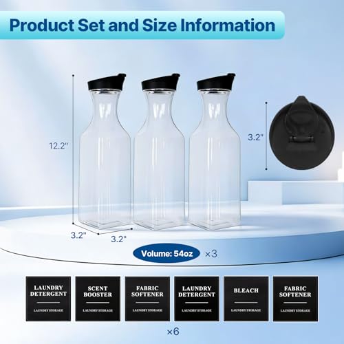 3 Pack Laundry Detergent Dispenser, Laundry Soap & Fabric Softener Dispenser, 54oz Laundry Detergent Containers, Laundry Room Organization and Storage Plastic Bottle for Scent Booster, Powder, Bleach - size: 3 Pack
