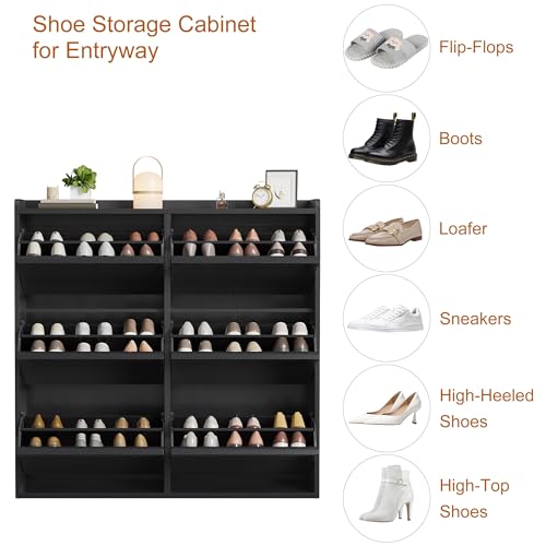 GarveeHome Shoe Cabinet with 6 Flip Drawers, Wooden Shoe Organizer Cabinet with Adjustable Shelf, Shoe Storage for Entryway, Hidden Shoe Cabinet for Hallway, Living Room, Black - color: Black, size: 6-Drawers