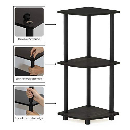 Furinno TURN-N-TUBE Corner Shelf, 3-Tier Corner Bookshelf, Display Storage Shelves with Open Shelves, for Organization and Storage, Living Room, Home Office, Garage, Espresso - color: Espresso/Black, size: 3-Tier Round Tube