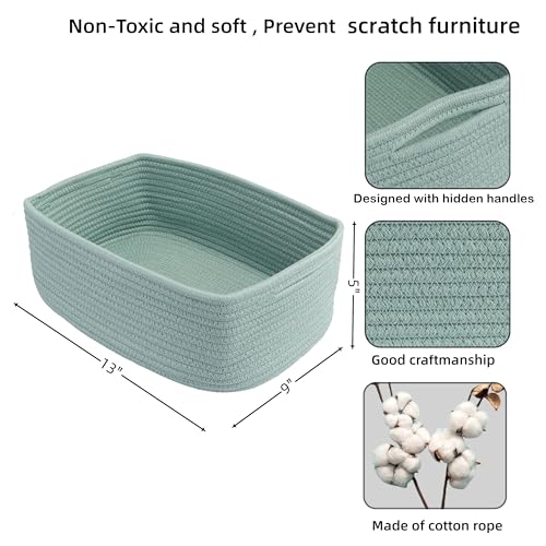 XUANGUO Small Woven Storage Baskets 13“X9”X5“ Decorative Rope Bins for Organizing Shelves, Closets, and Toys, Empty Gift Baskets, Cute Organizer Basket for Home and Office (green, Large) - color: green, size: Large