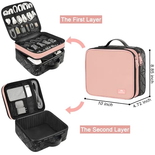 MATEIN Cord Organizer Case with Adjustable Divider, DJ Cable File Bag for DJ Gear, Sound Instrument and Music Equipment Accessories, Shockproof Portable Double Layer Cord Bags, Pink - color: Pink, size: Medium