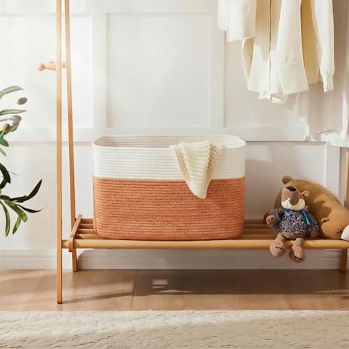 Artfeel Blanket Basket,Rectangle Woven Baskets for Storage,30L Laundry Basket for Decorative Nursery Blanket,Toys,Dirty Clothes and Magazine in Shelves,Baby Room,and Living Room - color: Orange, size: 30L