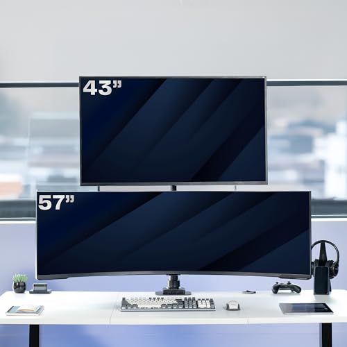VIVO Dual Vertically Stacked Ultra-Wide Monitor Desk Mount for up to 57 inch Screens, Heavy Duty Adjustable Stand for 2 Ultrawides, 59.4 lbs Capacity, Black, STAND-V257R - color: Black, size: up to 57" screens