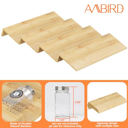 AMBIRD Bamboo Spice Drawer Organizer with Non-slip Mat,4 Tier - 2 Set Jar Spice Rack Tray From 12''to 24'',Hold up 48 Jars Seasoning Organizer for Kitchen,Cabinet,Drawers,Countertop - size: 8 Pcs x 11.8'' W, style: Natural
