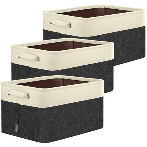 BALEINE 3 Pack Fabric Closet Storage Bins for Shelves, Linen Closet Organizers and Storage, Decorative Baskets for Organizing, Shelf, Clothes, Home, Office (Black, 12"x8"x8") - color: Black, size: 3PCS/Small-12x8x8
