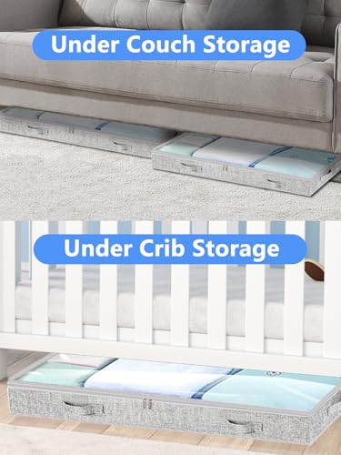 Low Profile Under Bed Storage, 3-Inch High Foldable Underbed Storage Bins with Lid & Zipper, No Structure, Super Slim Clothes Organizer for Crib Dorm Couch Low Bed, 8-Pack, Clear Top - size: 8 Pcs