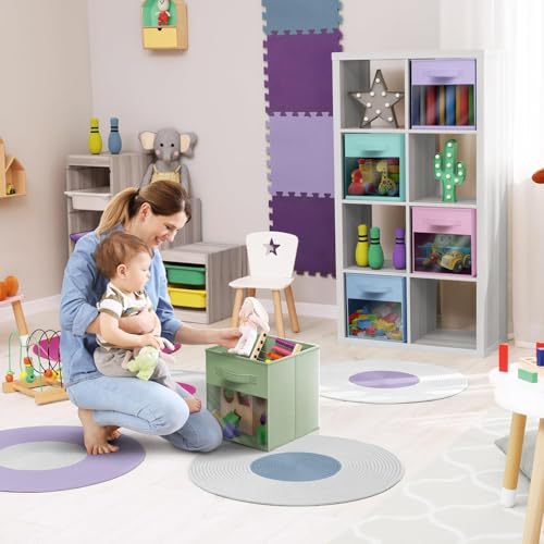 Sorbus 11 Inch Storage Bins with Clear Window - 6 Foldable Baskets for Organizing Clothes, Toys, Books - Sturdy Collapsible Fabric Storage Cubes with Handle - Storage Baskets for Shelves, Closets - color: Pastel Multi-Color 2 with Window, size: 11 Inch