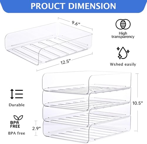 LALOBLUE Stackable Letter Tray Desk Organizer, Set of 4 Clear PET Paper & File Organizers, Document Storage for Office Supplies