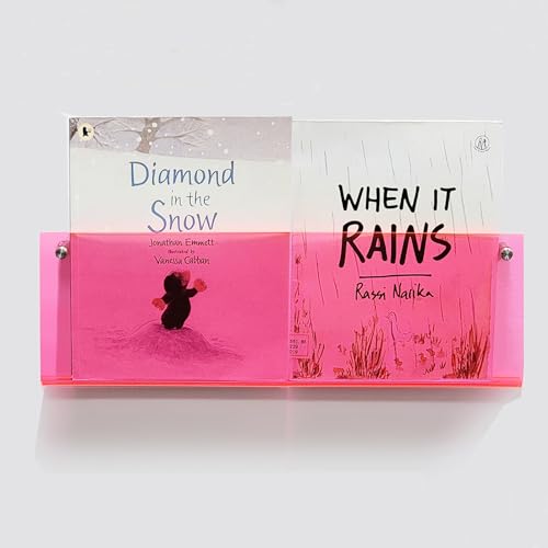 ROYALITA 2-Pack Acrylic Magazine Holder Brochure Holder, 17" Record Holder Magazine Rack, Fashion Hanging Bookshelf Literature Storage Rack for Waiting Room, Living Room, Office, Pink 17 Inch - color: Pink, size: 17 Inch