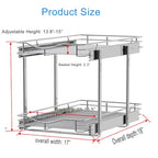DINDON 2 Tier Pull Out Cabinet Organizer (17" W x 18" D) Heavy-Duty Metal Sliding Drawer Shelf, Two Tier Pull Out Shelves for Kitchen Cabinets, Pantry, Bathroom, Chrome Finish - size: 17'' W X 18'' D
