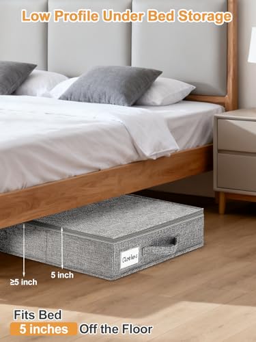 punemi 5 inches High Low Profile Under Bed Storage, Underbed Storage Containers With Sturdy Sidewalls & Bottom, Slim Under Couch Sofa Storage, Shallow Clothes Storage Bins, 2Pack, Grey - color: Grey-rigid-2pack, size: 5 inch
