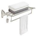 BESy 24 Inch Brushed Nickel Towel Racks, Bathroom Towel Shelf with Foldable Towel Bar Holder and Towel Hooks, Wall Mounted Multifunctional Bathroom Accessories, Double Towel Bars - color: Brushed Nickel