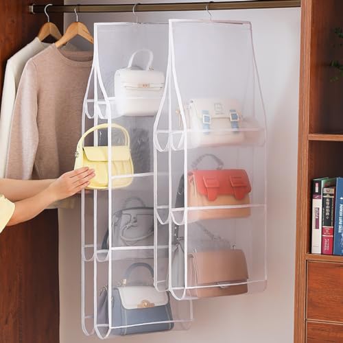 AARAINBOW Hanging Handbag Organizer for Closet, 8-Pocket Purse Storage Holder, Space-Saving Wardrobe Organizer for Women, 44.5"L x 13.5"W (A-White) - color: A-White