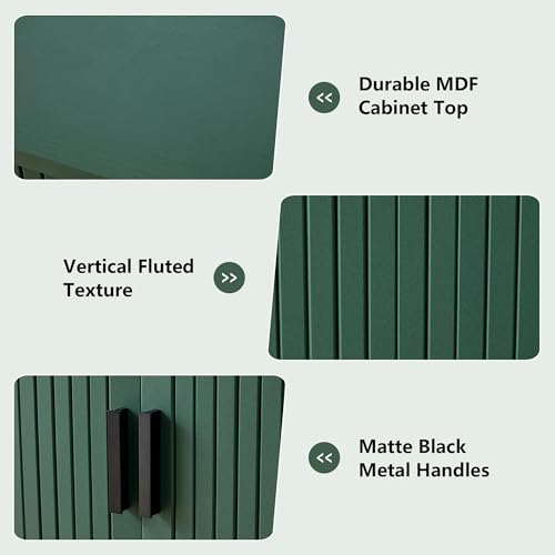 weselon Over the Toilet Storage Cabinet with Fluted Sliding Doors, Bathroom Space Saver Organizer, Freestanding Over Toilet Storage Rack for Small Bathroom, Wall-Anchored Wooden Cabinet (Green) - color: Green