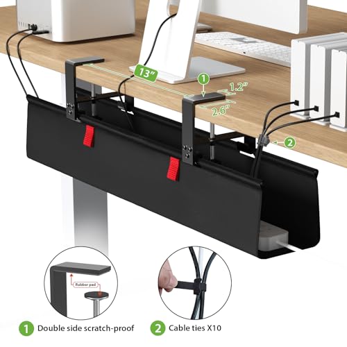KEEGH No Drill Under Desk Cable Management Tray - 28" Cord Management Under Desk - Clamp/Screw Mount - Support Upto 70lbs - Fabric Wire Management - Gaming/PC Cable Tray Cord Hiders for Office/Home - color: Black, size: Regular (28 Inch)