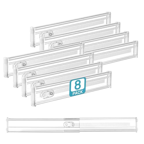 Vtopmart 8 Pack 2.36" Short Upgrade Drawer Dividers for Kitchen Drawer, 12.8"-22.3" Expandable Kitchen Drawer Organizer, Clear Plastic Organizer Separator for Flatware, Utensil, Cutlery, Underwear - size: Short-2.36"