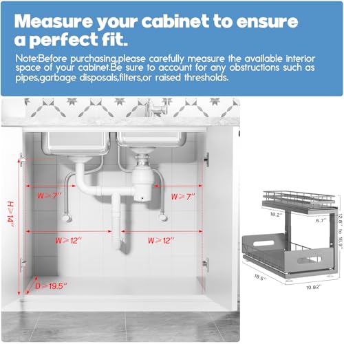 Under Sink Organizer Upgrade To Professional Rails,2-Tier Dual Pull Out Cabinet Storage,Height Adjustable Slide Out Drawers For Bathroom Kitchen,1 Pack-18.5"Dx12.8"-16.9"H,Gun Gray - color: Gun Gray, size: 1 Pack-18.5"Dx12.8"-16.9"H
