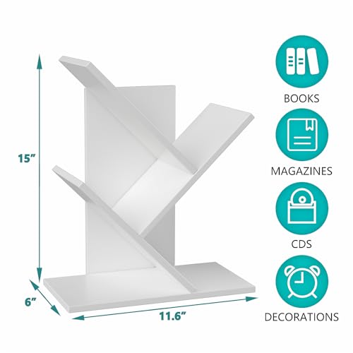 R RUISHENG 3 Tier Small Tree Bookshelf Storage Organizer Shelves Floor Standing Bookcase Desk Wood Storage Rack for Home Office Living Room Bedroom Display for Book Magazine CD manga Warm White - color: Warm White
