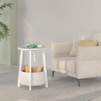 sthmec Small Round Side End Table with Cloth Storage Basket, Round Bedside Sofa Couch Coffee Tables for Small Places with Metal Frame, Modern Nighstands for Living Room Bedroom,White - color: White