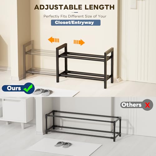 Mavivegue Expandable Shoe Rack, 2-Tier Adjustable Shoe Organizer, Shoe Shelf for Closet, Entryway, Front Door - color: Black, size: 2 Tier,19-33"