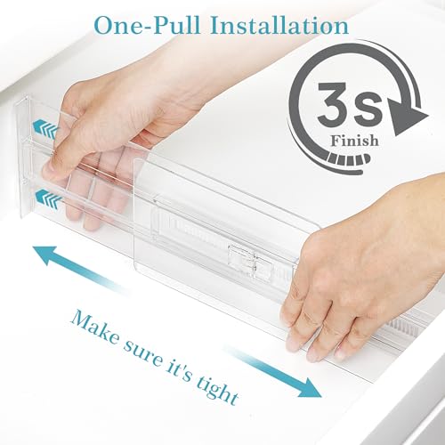 Vtopmart 8 Pack Drawer Dividers for Clothes, 4" High 10.2"-16.5" Adjustable Expandable Dresser Drawer Organizer, Clear Plastic Separators for Dresser, Baby Clothing, Underwear, Cosmetic, Toiletries - size: 4" H,10.2-16.5" L