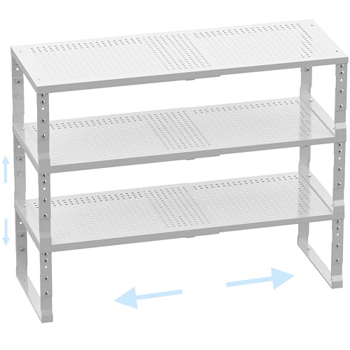 Cabinet Shelf,Expandable Adjustable Stackable Kitchen Organizer,for cabinets, Kitchens, countertops, bathrooms Shelf Organizer(3Packs/White,Large) - color: White, size: 3 PACKS/WHITE/LARGE