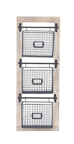 Deco 79 Farmhouse Metal Wall Mounted Rack for Magazines, Books, Newspapers, Bathroom/Offie/Living Rom Storage, 14" x 4" x 36", Black