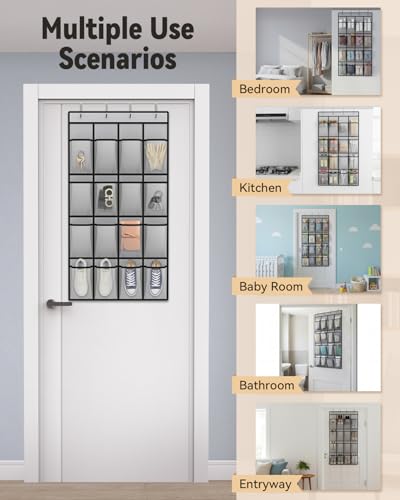 dodowin Over the Door Shoe Organizer Rack, 16 Large Breathable Mesh Pockets, Foldable Hanging Storage Holder for Closet Door, Space Saving Shoe & Accessory Organizer with 4 Metal Hooks, Gray - color: Gray, size: 16 Pockets