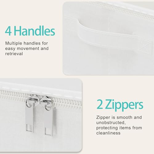 Under Bed Storage Bins, Closet Containers Organizers, Foldable Basket with Zippered, for Blankets, Clothes, Comforters, 4 Pack, White, 31.5 x 15.7 x 5.9 In, XSNY20WL-4 - color: White, size: Large（4 Pack）