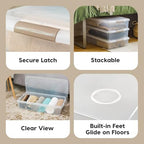 IRIS USA 40 Qt Plastic Under Bed Storage Nestable Organizer Bin Container with Secure Lids and Durable Buckles, 1-Pack, Under Bed Storage Containers for Clothes Shoes Bedding, Gray/Clear