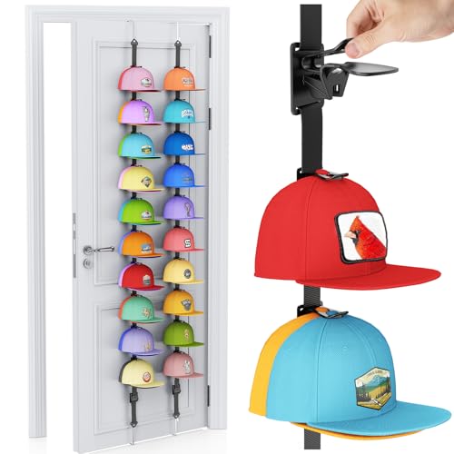 AXU Hat Rack for Door, Hat Organizer for Baseball Caps, Over the Door Hat Storage Organizer - Holds 20-40 Caps | Black, 2 Straps - color: Black, style: 2 Pack