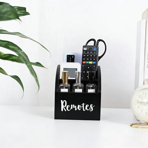 Rustic Vintage Wooden Desk Organizer Farmhouse Wood Remote Control Caddy, 3 Slot Tabletop Desktop Office Supply Storage Rack Desktop TV Remote Control Holder Home Decor Office Supplies Storage (Black) - color: Black-S
