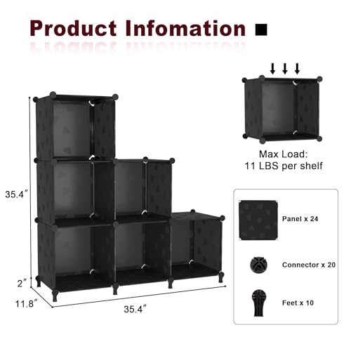 UNKU Cube Storage Organizer, 6 Cube Closet Organizer Storage Shelves, DIY Stackable Bookcase, Clothes Organizer Shelf for Closet, Bedroom, Living Room, Cabinet, Home, Office, Black - color: Black, size: 6cube