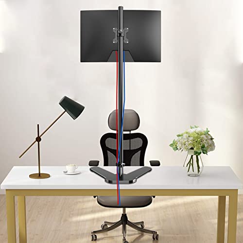 Single Tall Monitor Mount, Extra Long Computer Stand with 47 inch Pole, Floor Computer Stand, Free-Standing Monitor Desk Mount Support 13 to 27 inch Screen,22lbs