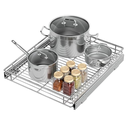 ZOINLIY Pull Out Cabinet Organizer, Versatile Slide Out Kitchen Organizers and Storage,Heavy Duty Drawer Cupboard Storage Basket, Smooth Sliding, Chrome Finish,20.8" W x 21" D - size: 20.8”W x 21”D (Outside Dimensions)