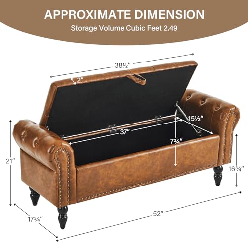 Furnimart Storage Bedroom Bench for End of Bed, Faux Leather Upholstered Storage Ottoman with Rolled Arms for Bedroom,Living Room, Entryway, 2.5Cubic Feet - color: Faux Leather/Brown
