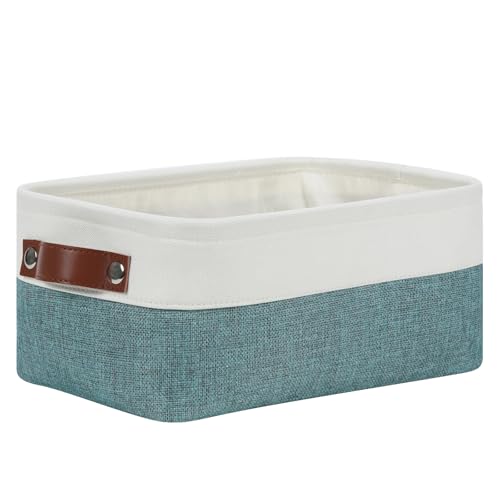DULLEMELO Small Storage Bin,Small Fabric Rectangular Storage Basket for Shelves,Foldable Bin with Handles for Toy and Clothes Storage (White&Dark Green,1 PACK) - color: White&Dark Green, size: Small-11.8"x7.9"x5.1"