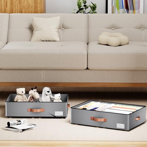 Under bed Storage With Wheels,Large Capacity 7.5 inches Height Storage Bins,Rolling Under bed Shoe Storage Containers,Under bed Storage Drawers for clothes & blankets - color: grey, size: 7.5inch height