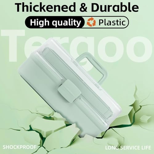 TERGOO 12.5in 3-Layer Multipurpose Craft Organizers and Storage with Adjustable Dividers, Portable Tackle Box, Folding Art & Craft Case for Medicine, Tool, Sewing Organizer (Haze Green) - color: Haze Green, size: Large